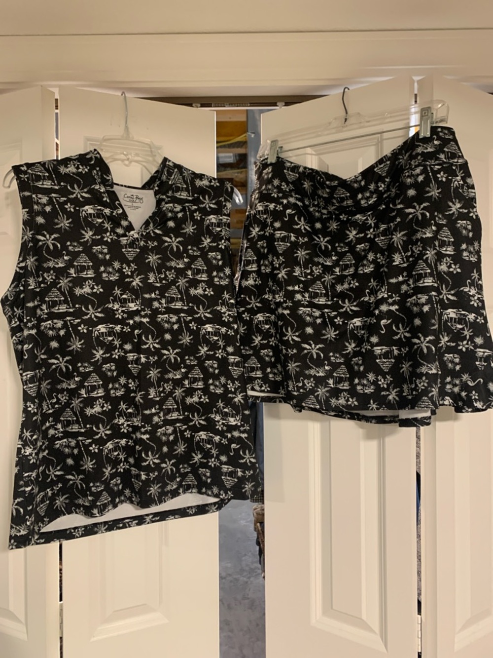 Black & White Tropical Print Two-Piece Skort and Top